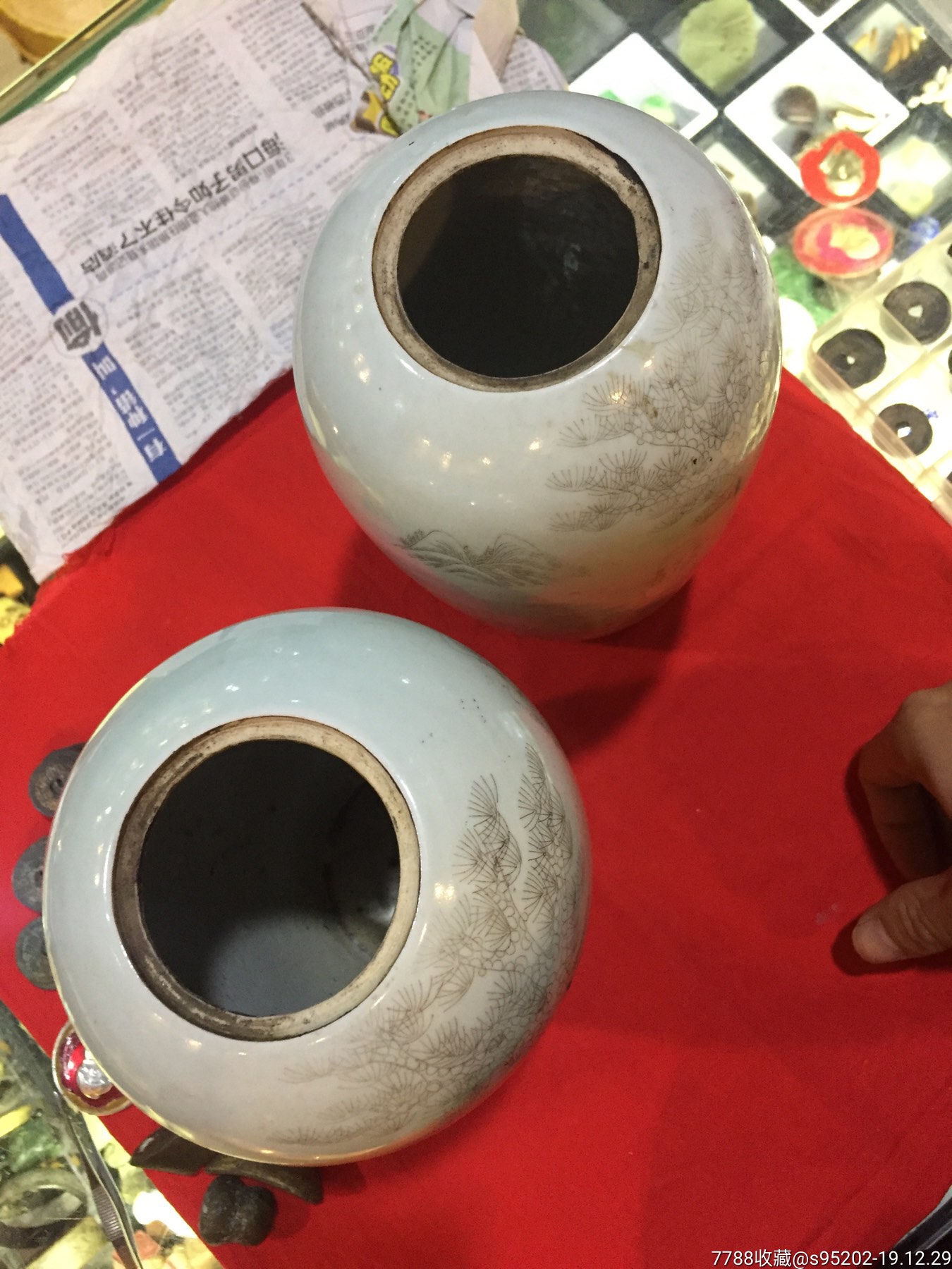 民国描金刻花「人物典故」冬瓜罐(缺盖)