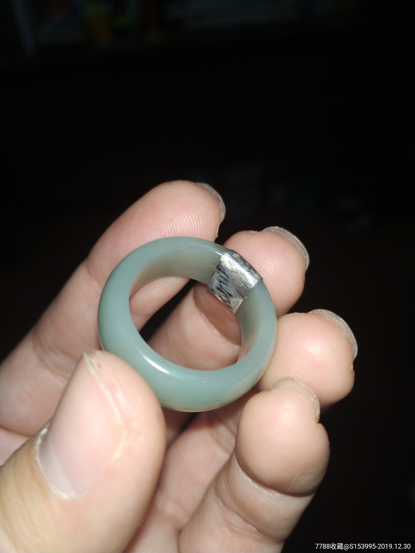 两枚清代老和田青玉戒指,老和田扳指,老和田戒圈