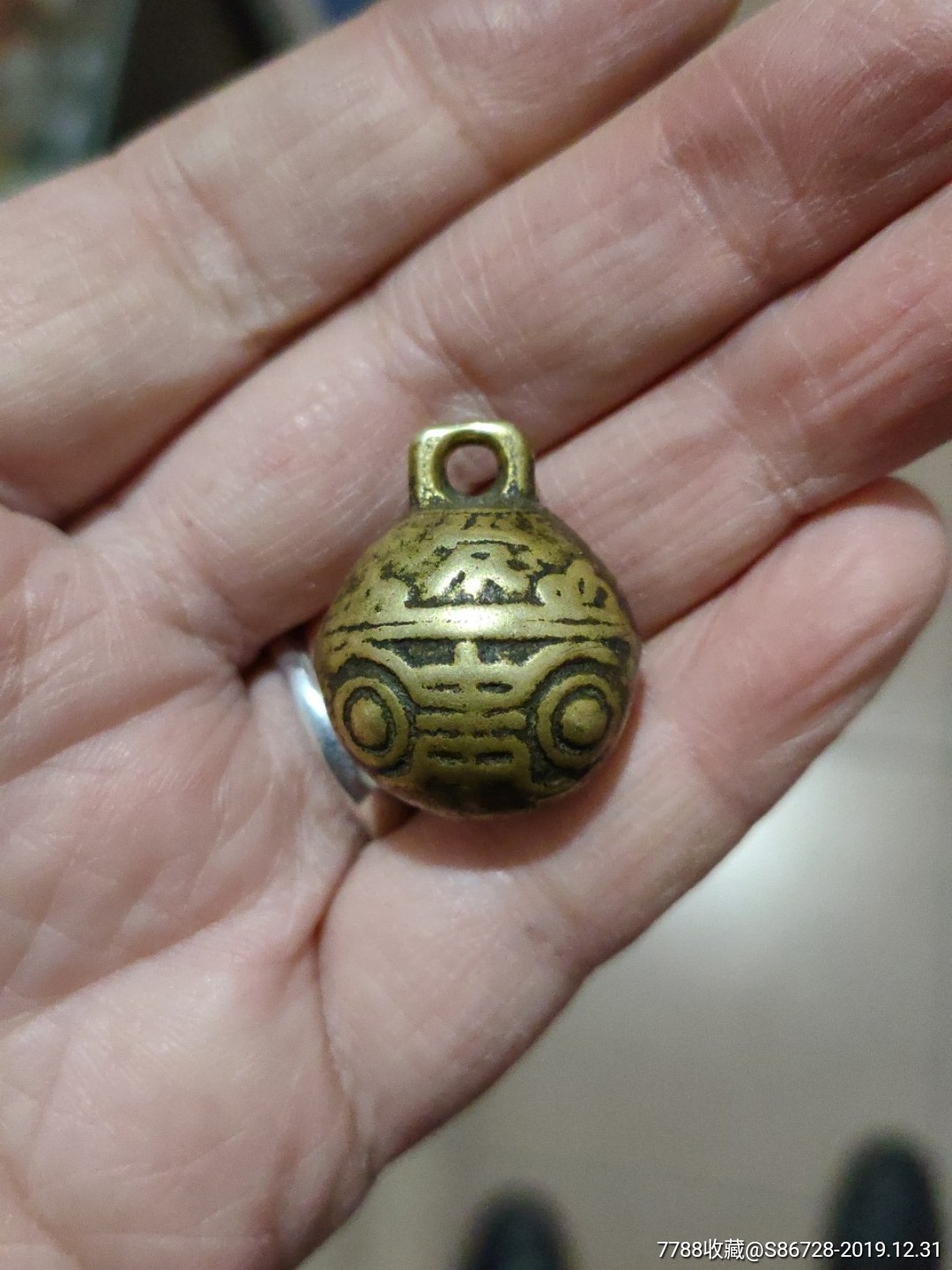 民国传世黄铜老虎头铃铛一只