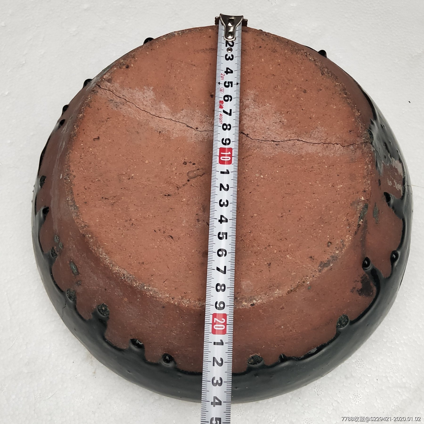 清代红陶绿釉烤火盆手工刻花冬季木炭取暖炉子有冲线