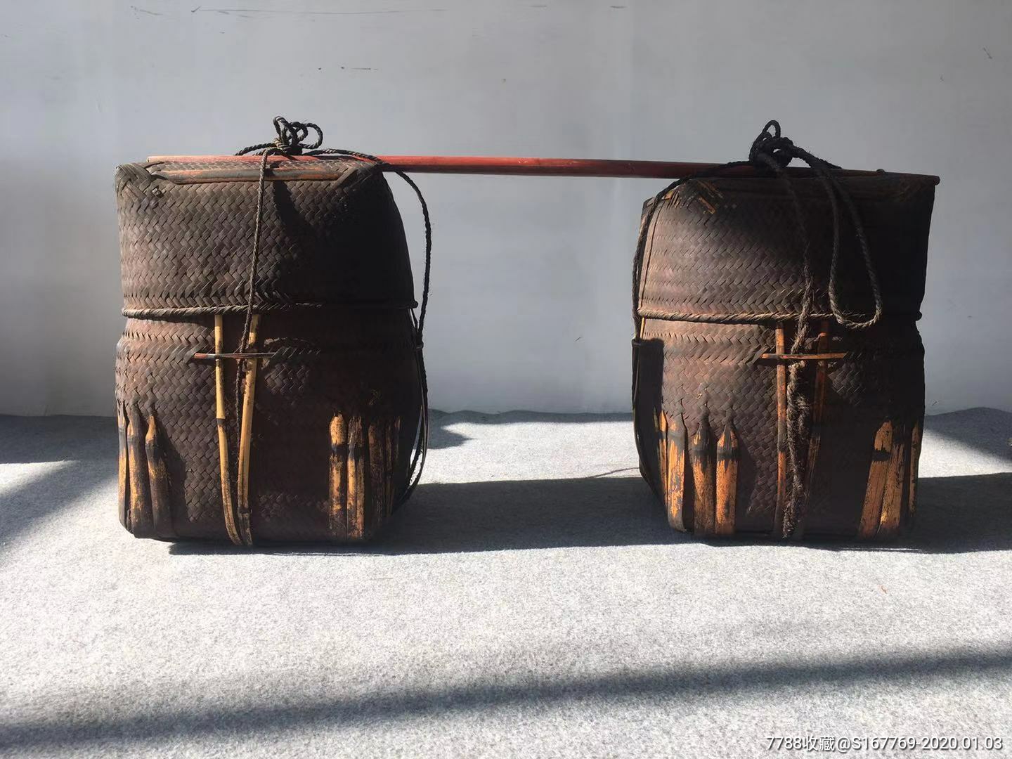 竹编油篓挑担香油挑子