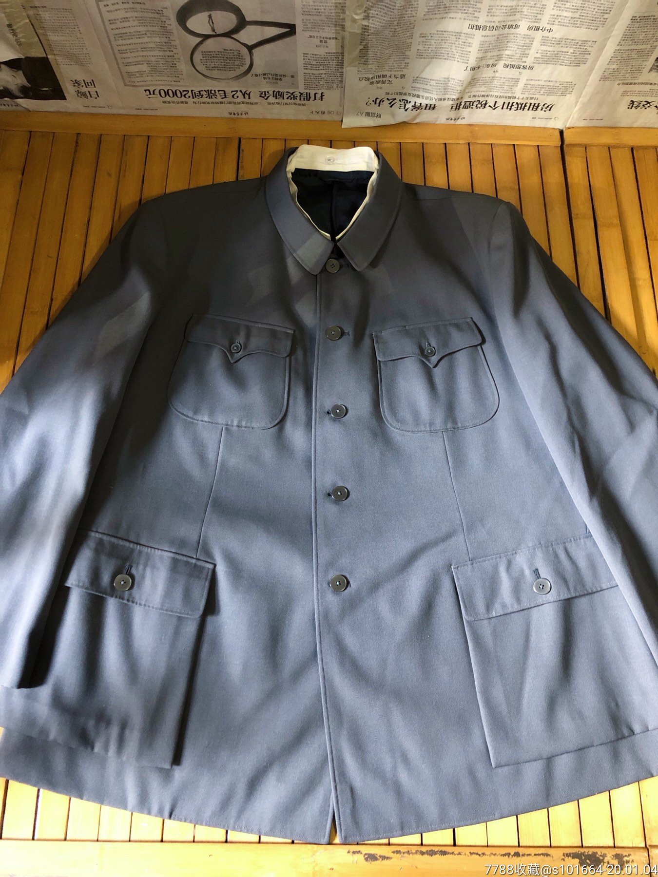 全新丽人牌灰色纯毛华达呢中山装