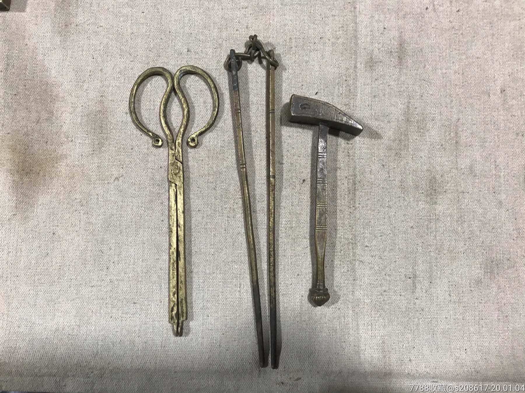 清末民国铜火筷铜火箸铜锤子