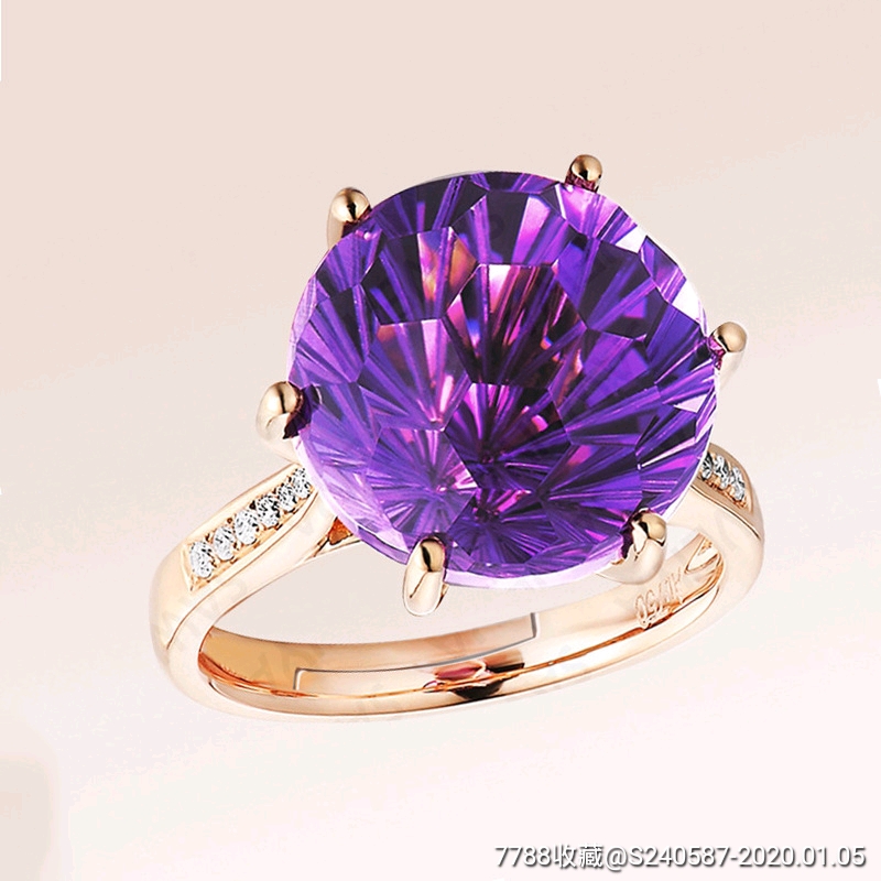 龟面六爪紫水晶戒指气质彩宝钻戒时尚欧美紫水晶活口戒指-其他宝石