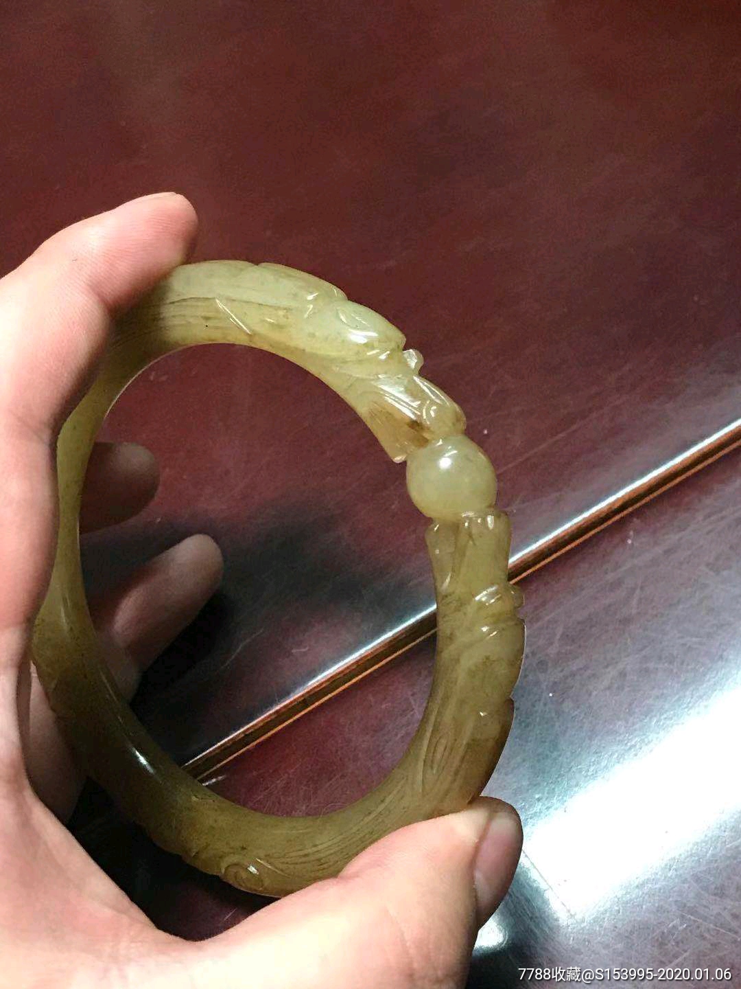 晚清民国黄岫玉双龙戏珠男镯手镯
