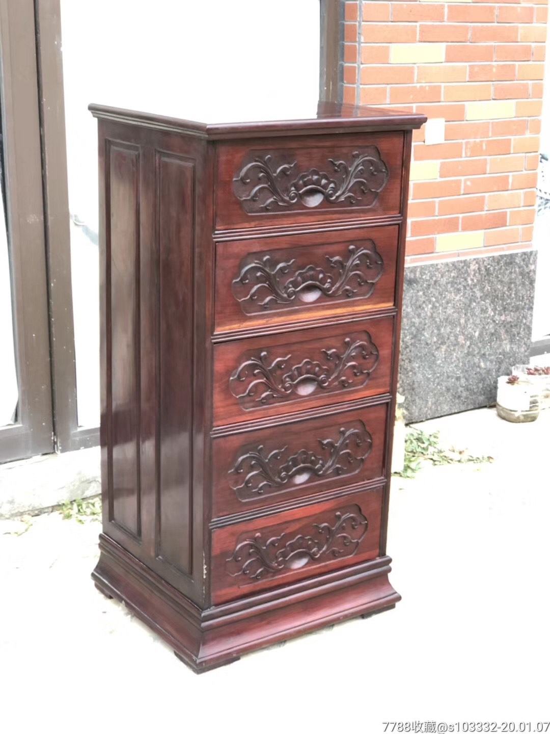 八十年代上海产红木五斗柜文件柜抽屉满工纯手工雕刻做工精致品相一流