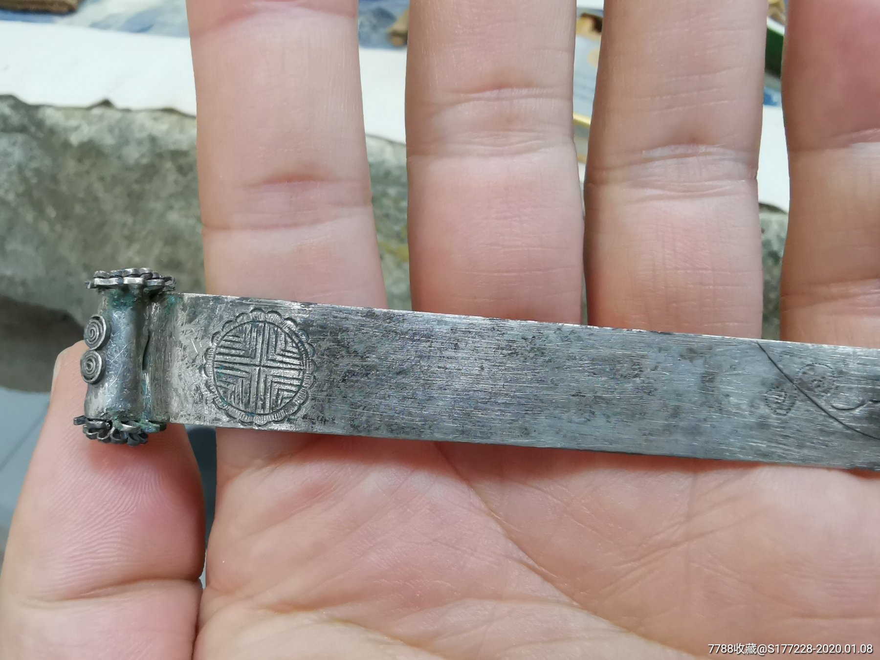 清代纯银扁方银簪子