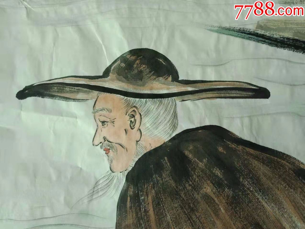 本地名家纯手工绘画四尺大尺寸人物画国画渔翁独钓寒江雪