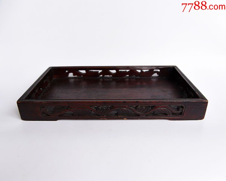 清末民国四面工老文盘实木雕花开窗茶盘托盘印盘文房老物件-价格:1800