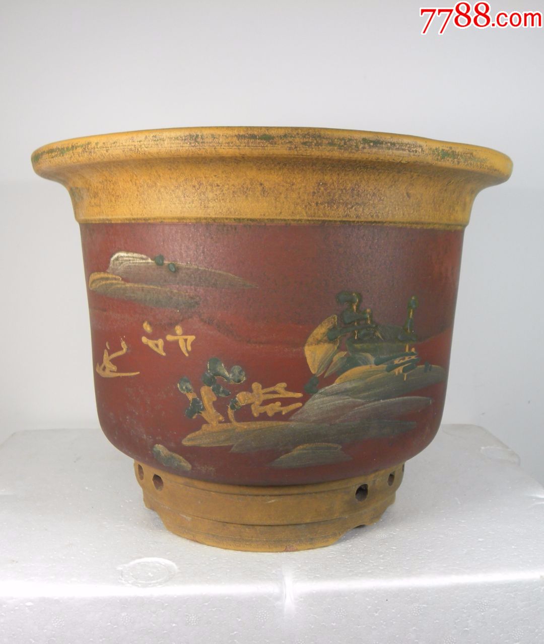 精品文革泥绘江山如画紫砂盆稀少