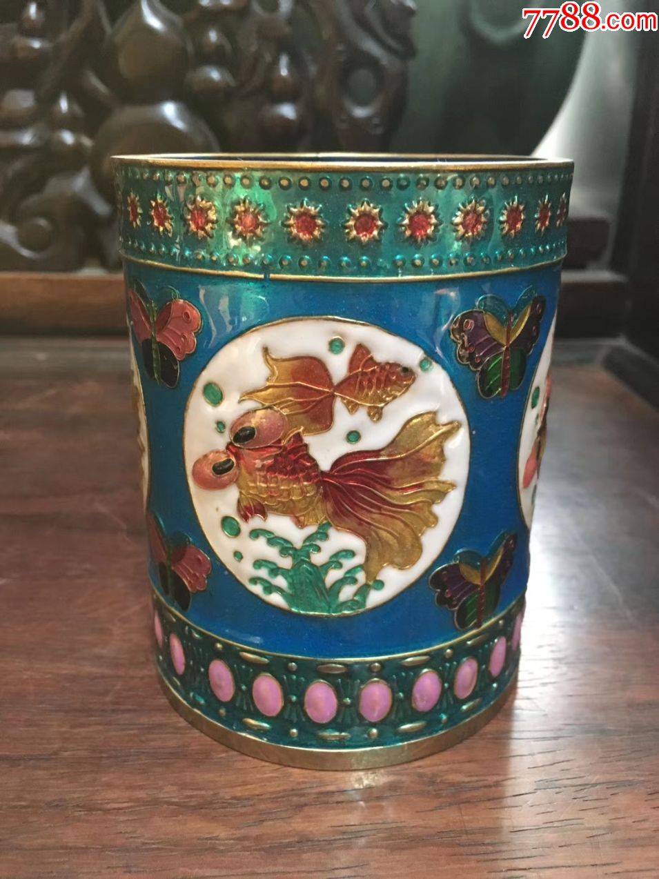 库存景泰蓝烧蓝笔筒