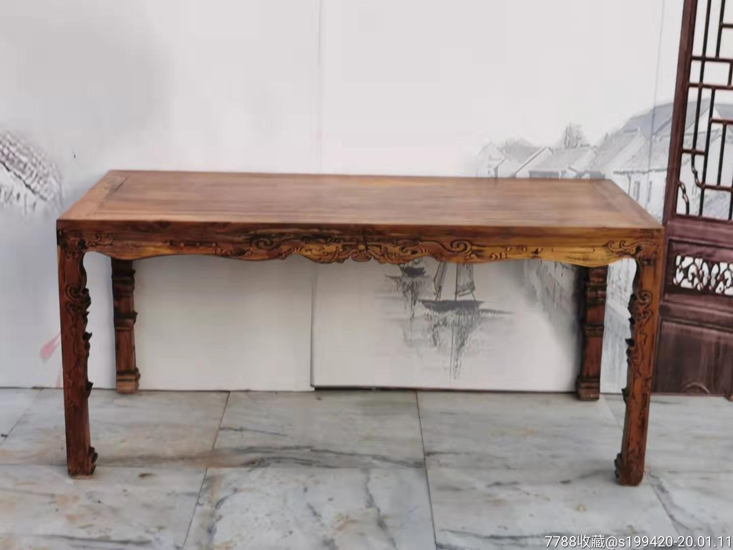 老榆木满雕纹龙四平画案.做工精细考究～大气稳重上档次.