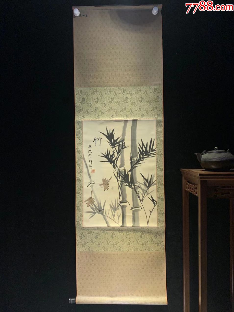 日本回流字画竹雀真迹包老装饰收藏画日本春收藏画日本