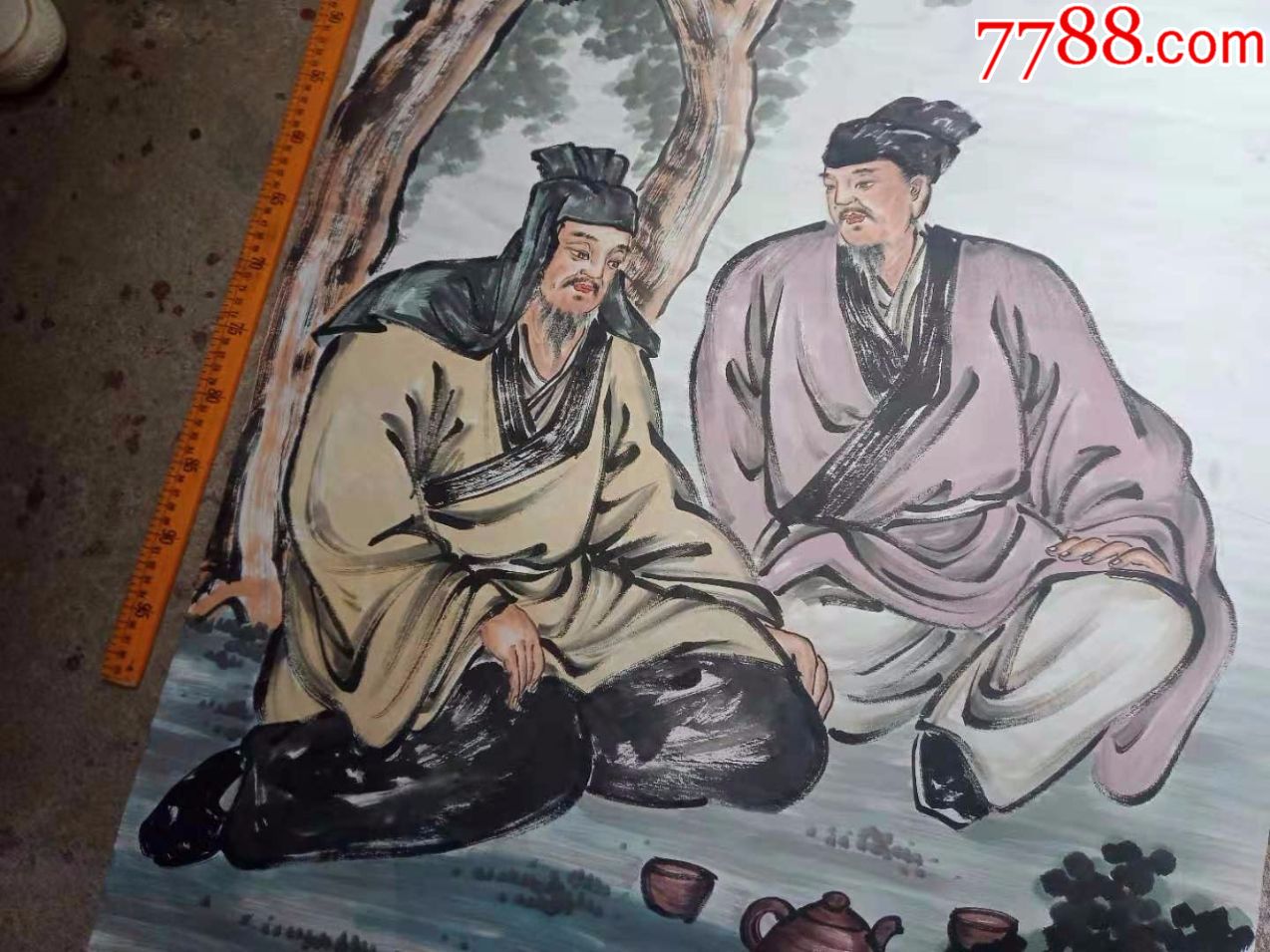 四尺大尺寸,人物画国画,文人雅士喝茶聊天,本地名家,纯手工画