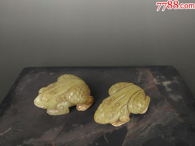 精品文玩.玉器玉雕汉代一对玉金蟾席镇.