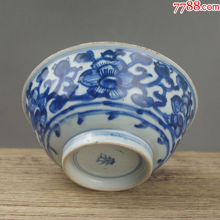 清三代早期康熙牡丹碗茶碗景德镇明清老青花瓷古董收藏摆件