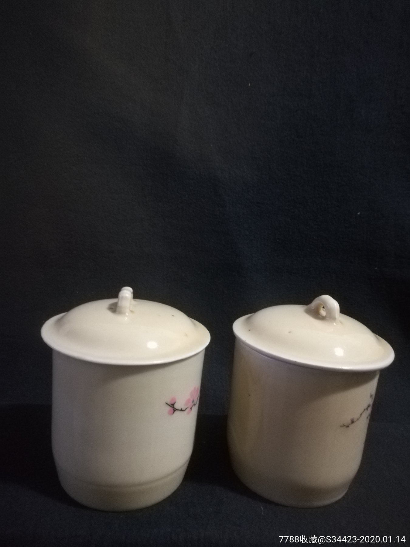 文革景德镇娇黄釉花鸟纹盖把杯一对_茶杯/茶盅/茶盏_第2张_7788玉器