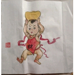 斗方人物国画一一善财童子(se70708220)_7788书画网