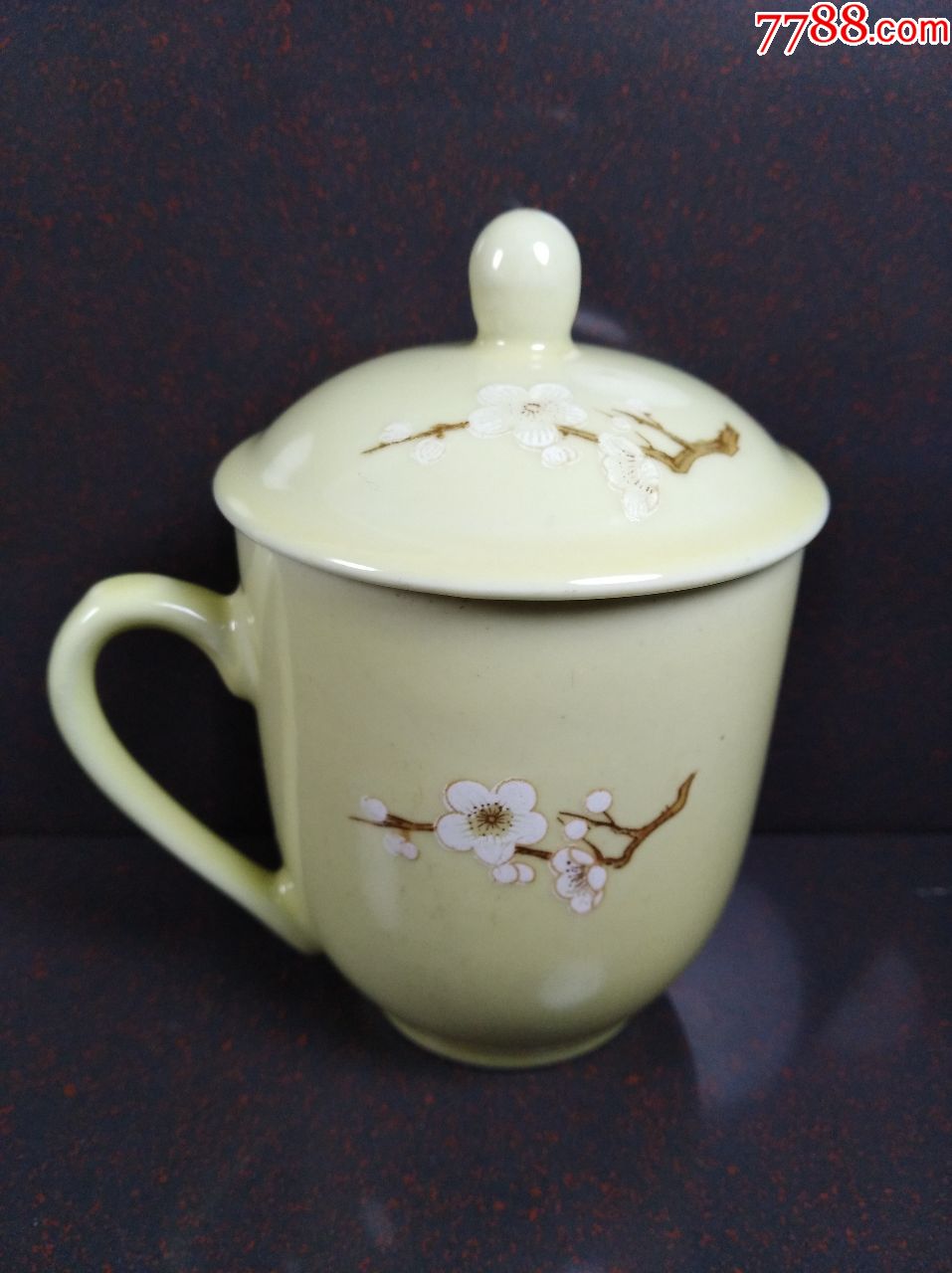 醴陵国光手绘梅花黄釉茶杯