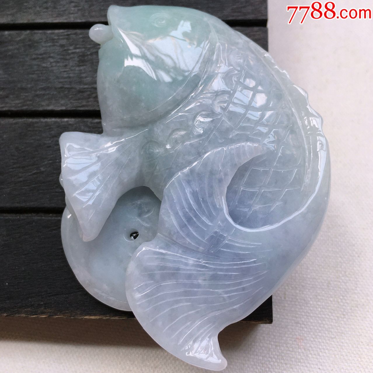 天然翡翠a货老坑冰糯种紫罗兰年年有鱼通透水润精雕玉吊坠鲤鱼挂件