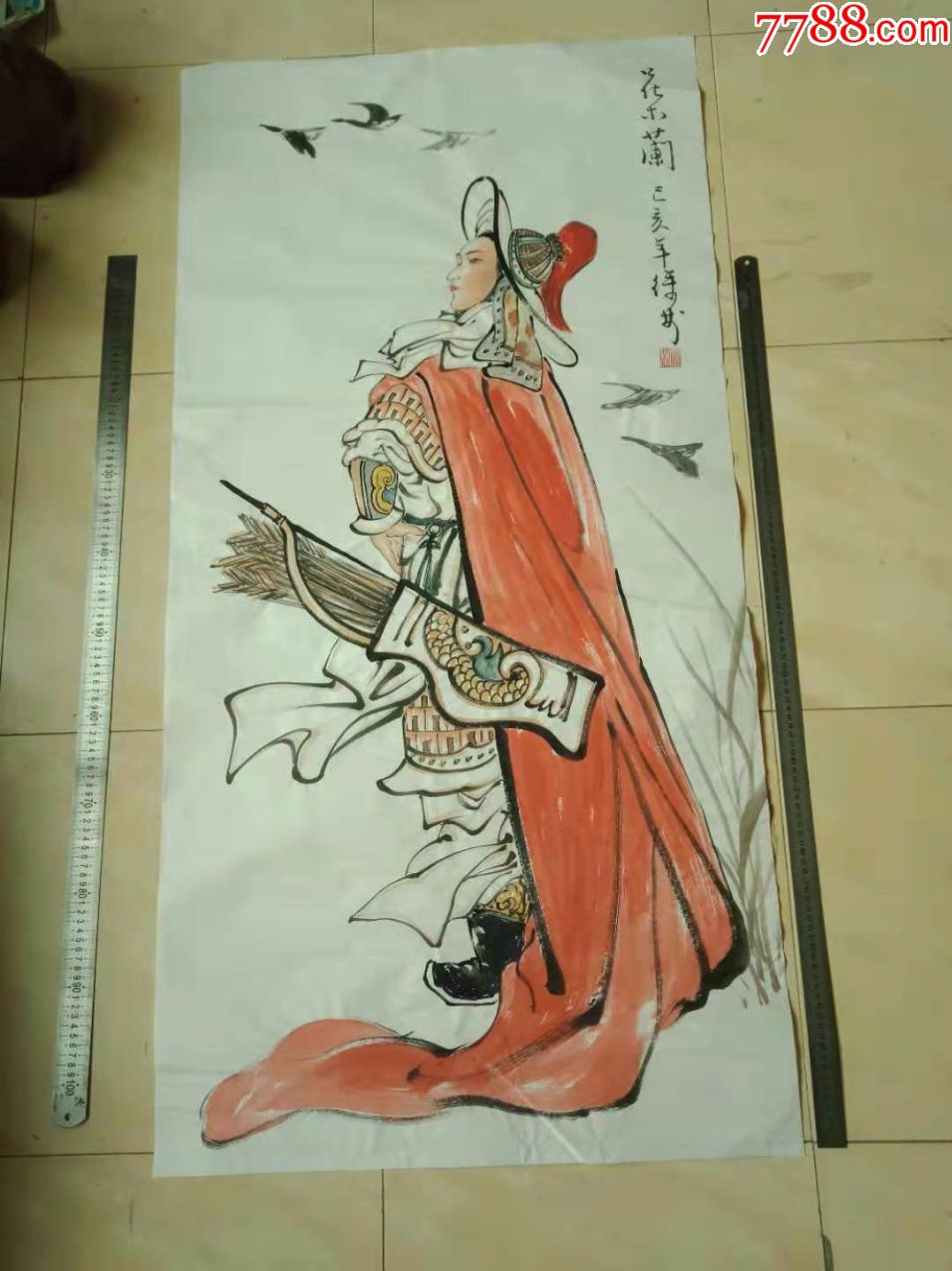 保证纯手工绘画,四尺大尺寸,人物画国画,花木兰从军,谢谢捧场