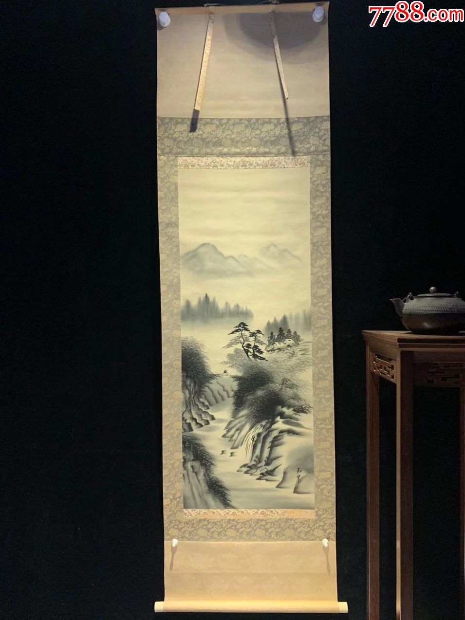 日本回流字画玉泉水墨真迹包老装饰收藏画日本春收藏画日本