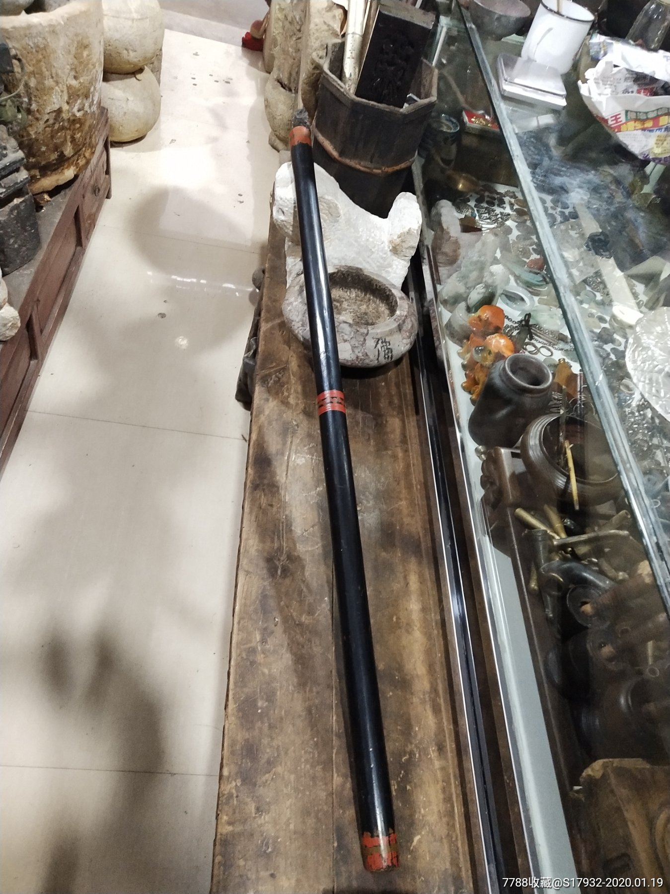清代云南顶级品相厚重木棒木金箍棒兵器,漆水好