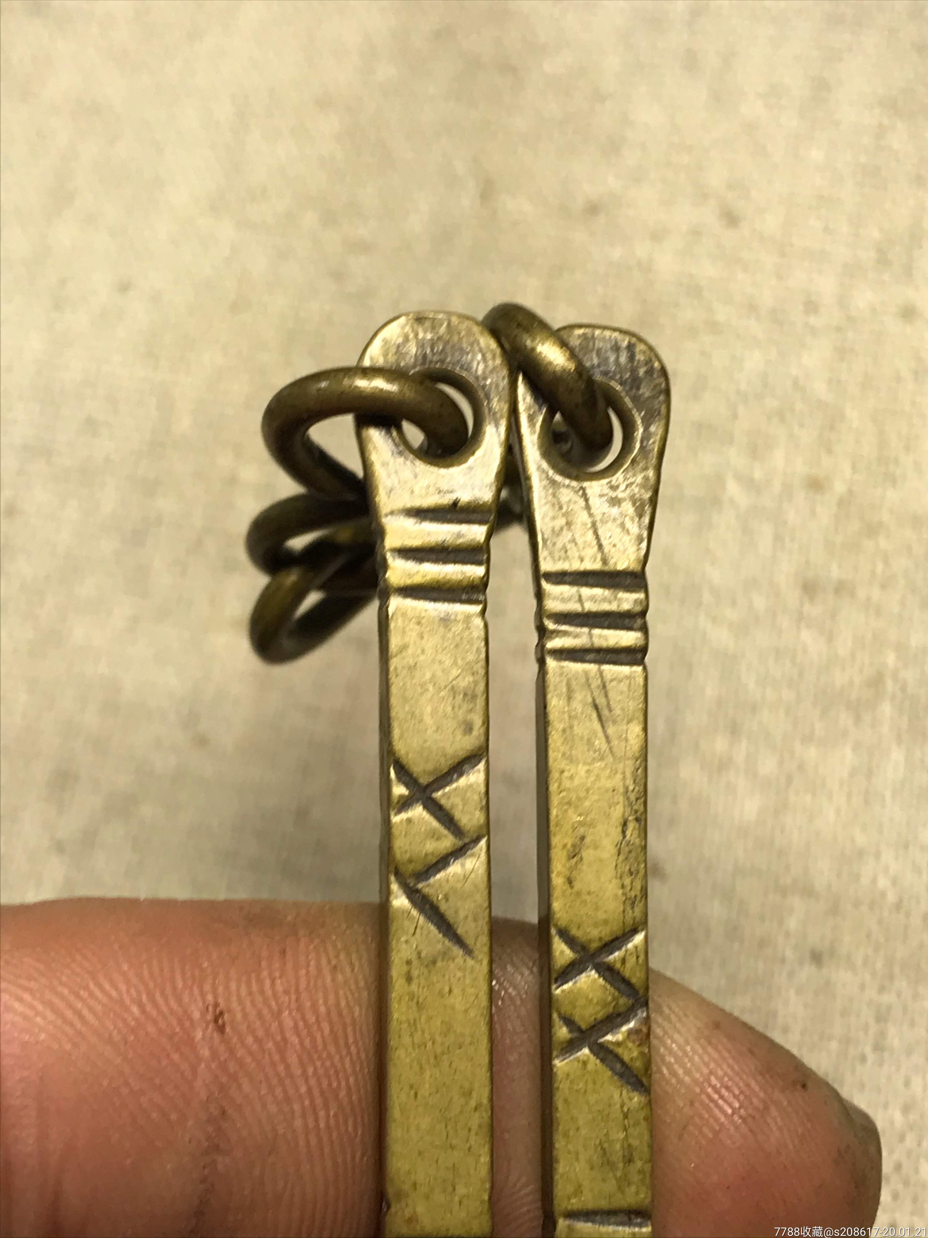 清末民国雕花铜火筷铜火箸