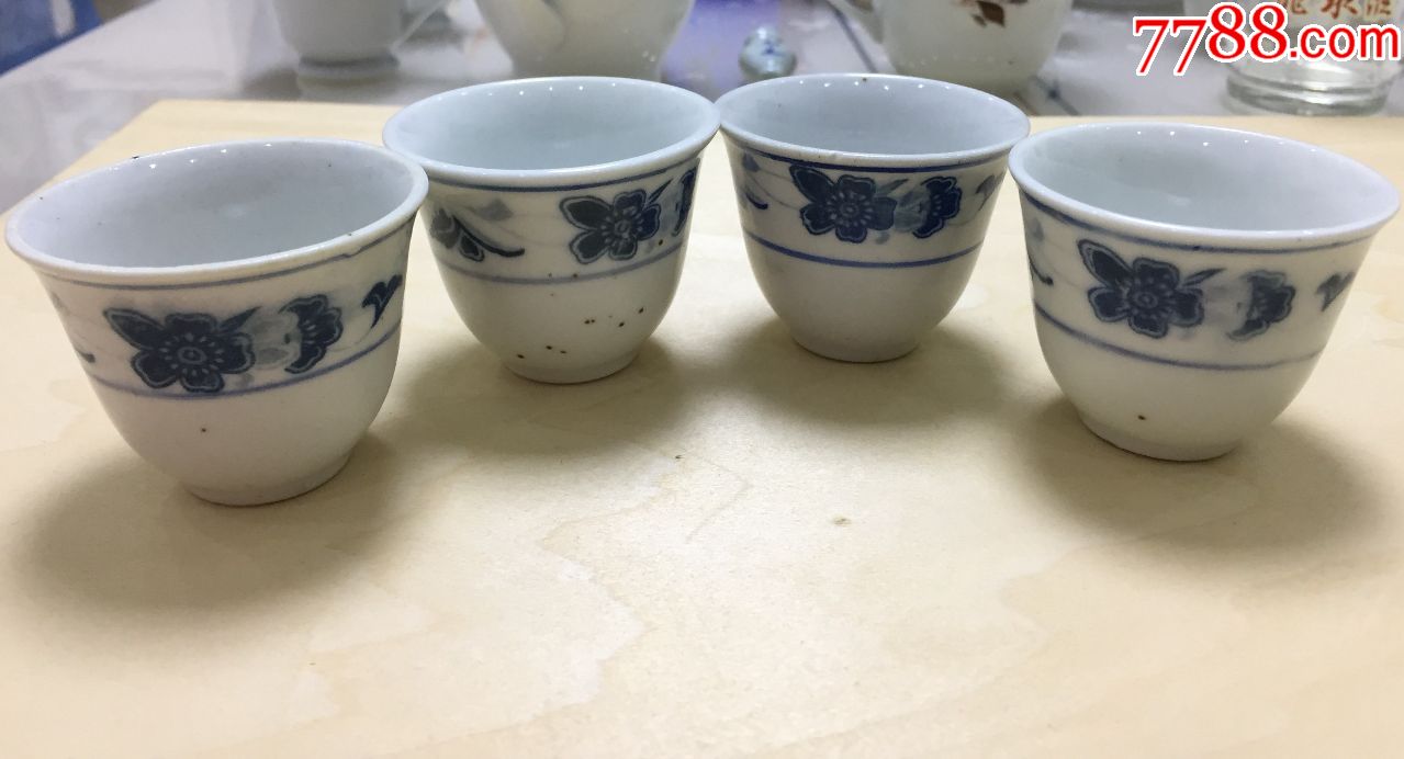 湖南衡阳石湾瓷杯小酒杯缠枝花卉纹八十年代老酒杯
