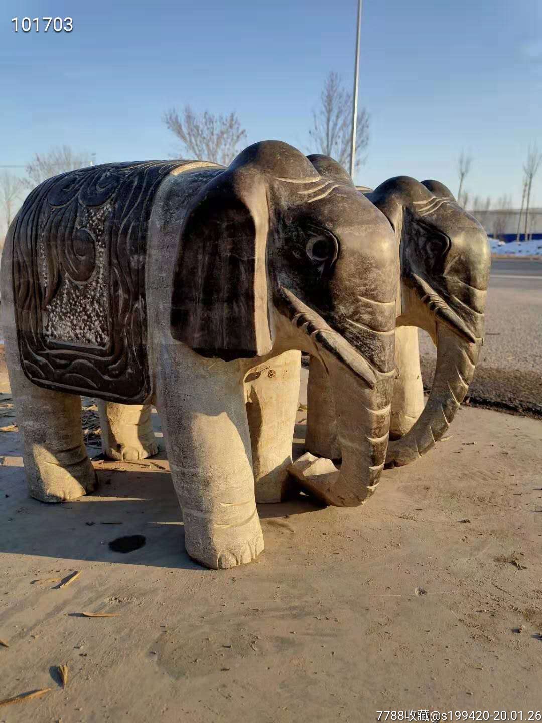青石大象一对高40长50雕工精细全品无修