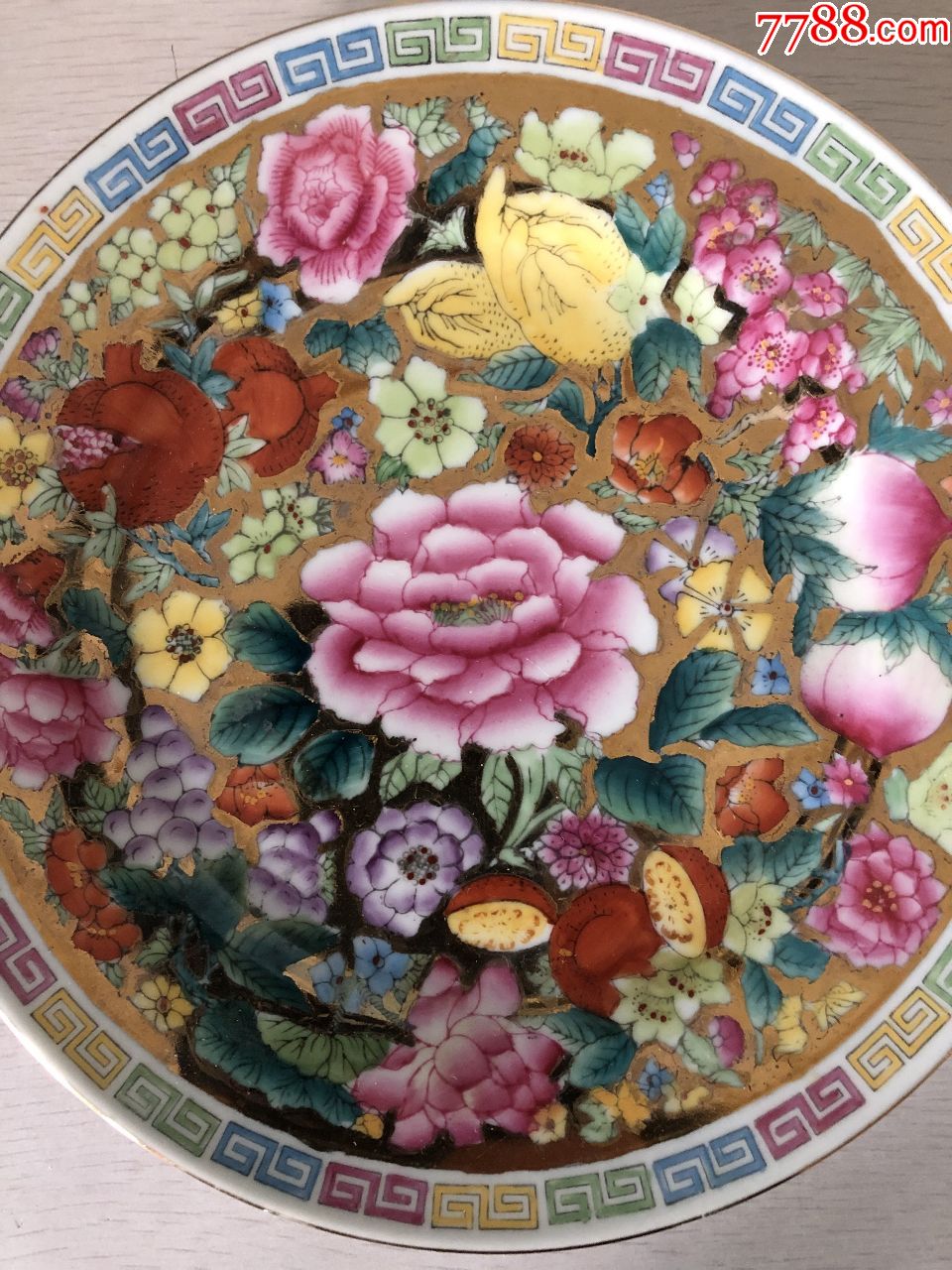 广东潮汕出口瓷潮彩《百花不落地》大赏盘