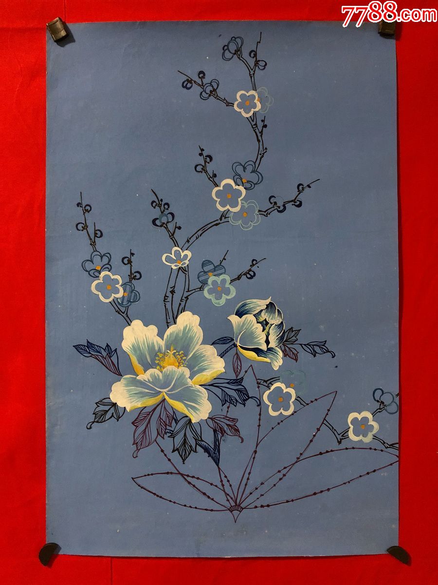 书画原作3498,80年代纺织品纹样手绘设计稿