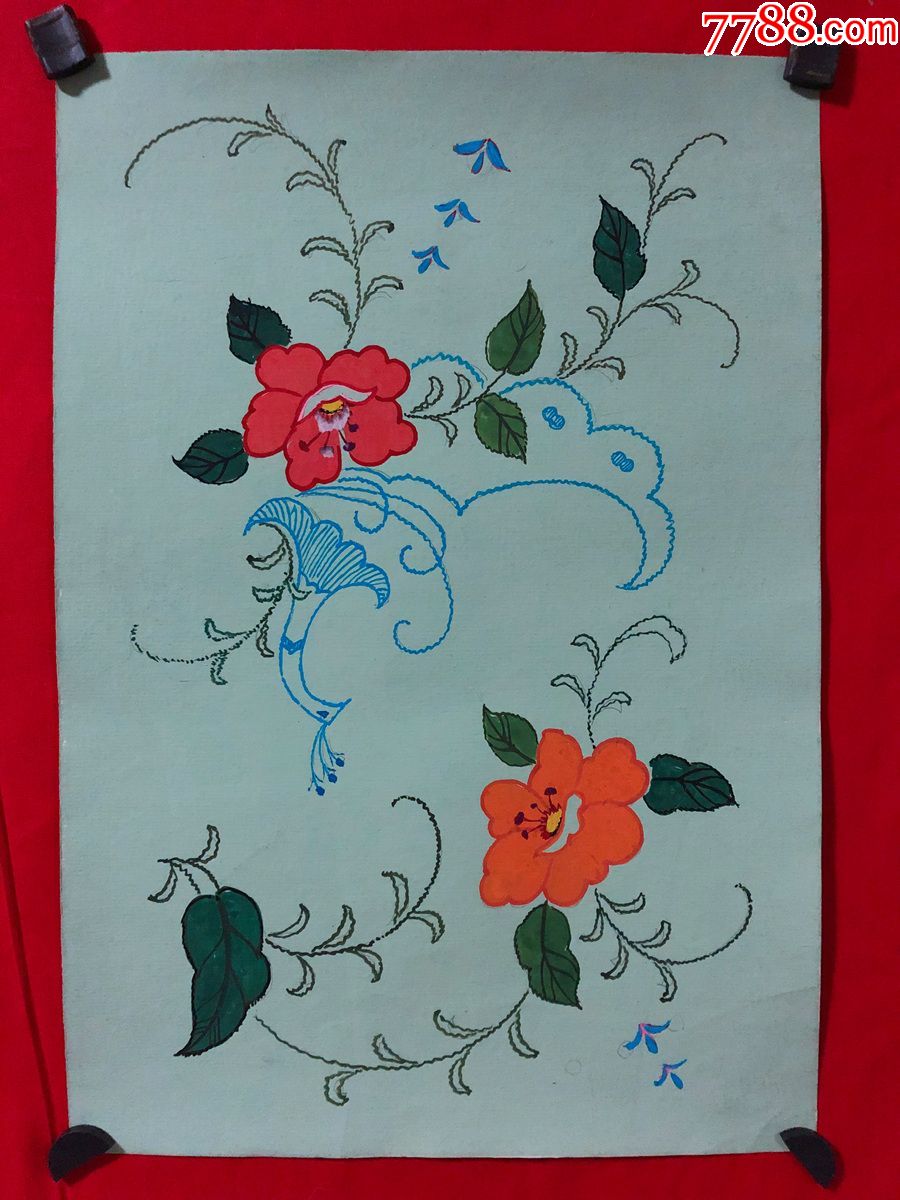 书画原作3507,80年代纺织品纹样手绘设计稿