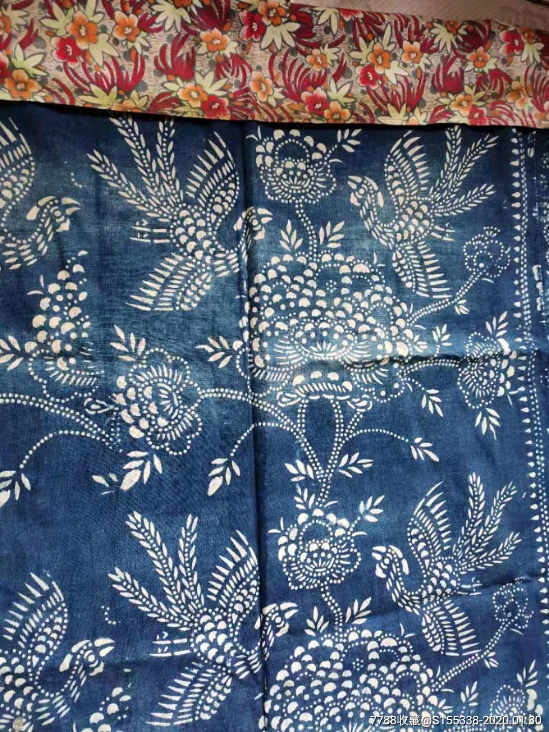 民国印花蜡染布凤凰门帘(保老保真)