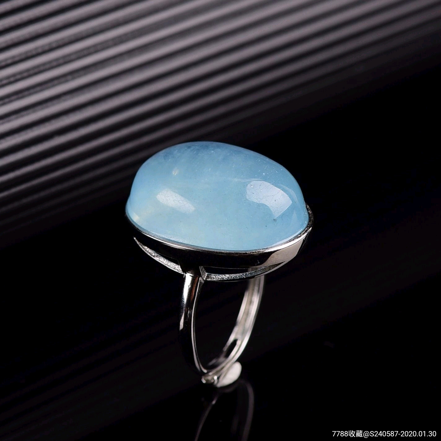 天然海蓝宝戒指女大颗粒蛋面戒s925纯银镶嵌活神器款