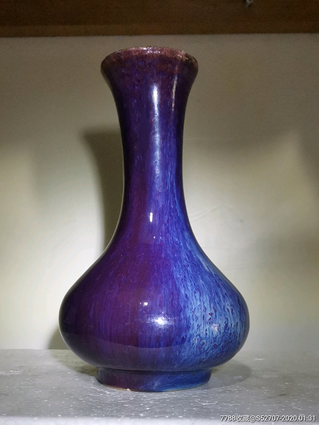 清早期茄皮紫窑变釉蒜头瓶_花釉/窑变瓷_六度空间收藏屋【7788收藏