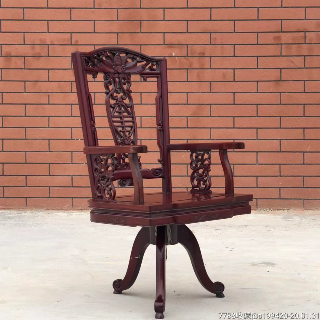 民国缅甸花梨木转椅(老板椅)整体比例俊秀纹路清晰流畅,用料稳重厚实