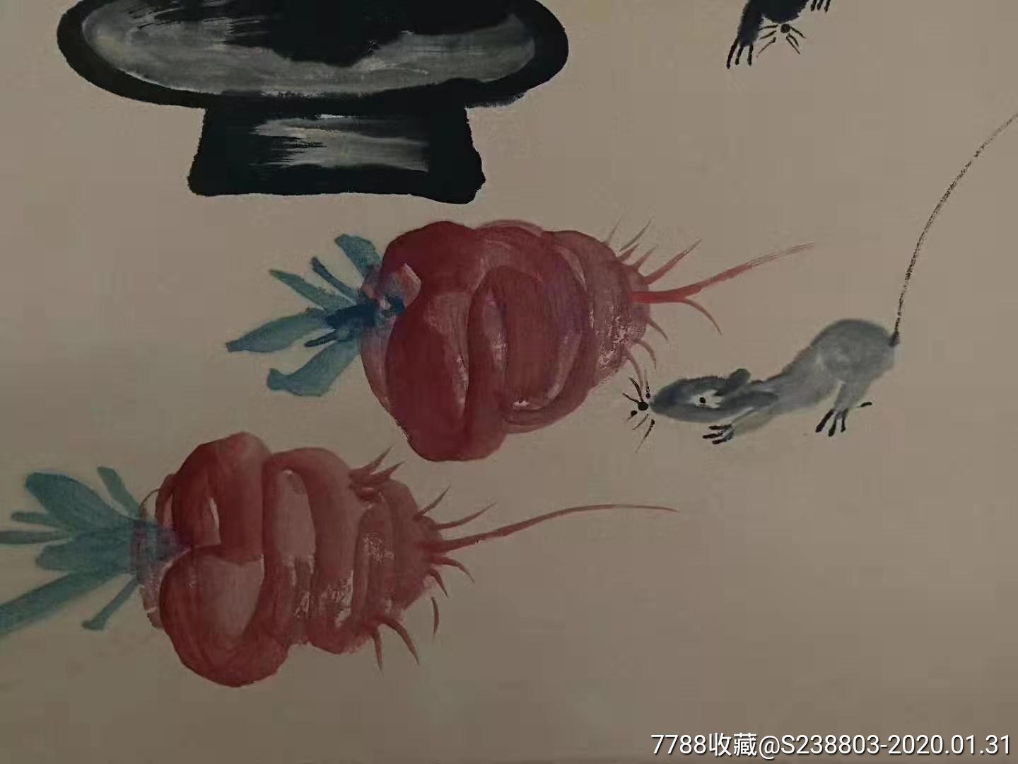 下乡收到齐白石手绘小老鼠上灯台偷油图,画面笔简意繁,老鼠栩栩如生