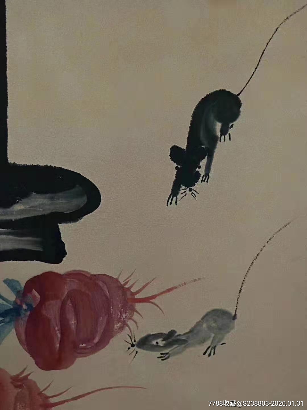 下乡收到齐白石手绘小老鼠上灯台偷油图,画面笔简意繁,老鼠栩栩如生