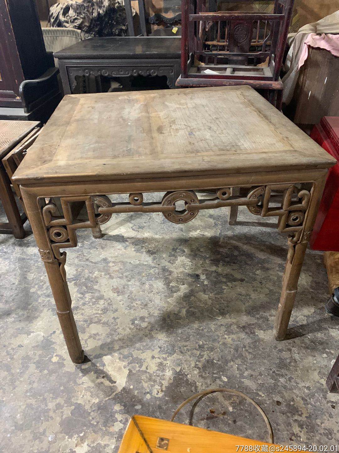 四川清代金丝楠小叶桢楠三弯腿穿铜钱纹四方桌_价格7500元【一木楠求