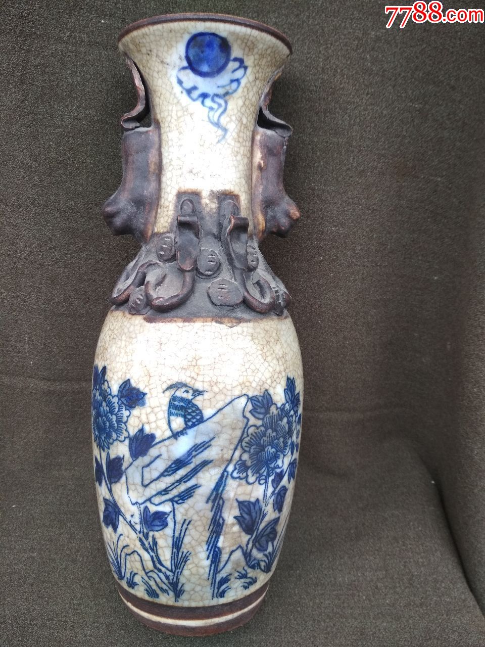 开片青花花鸟瓶-青花瓷-7788收藏__收藏热线
