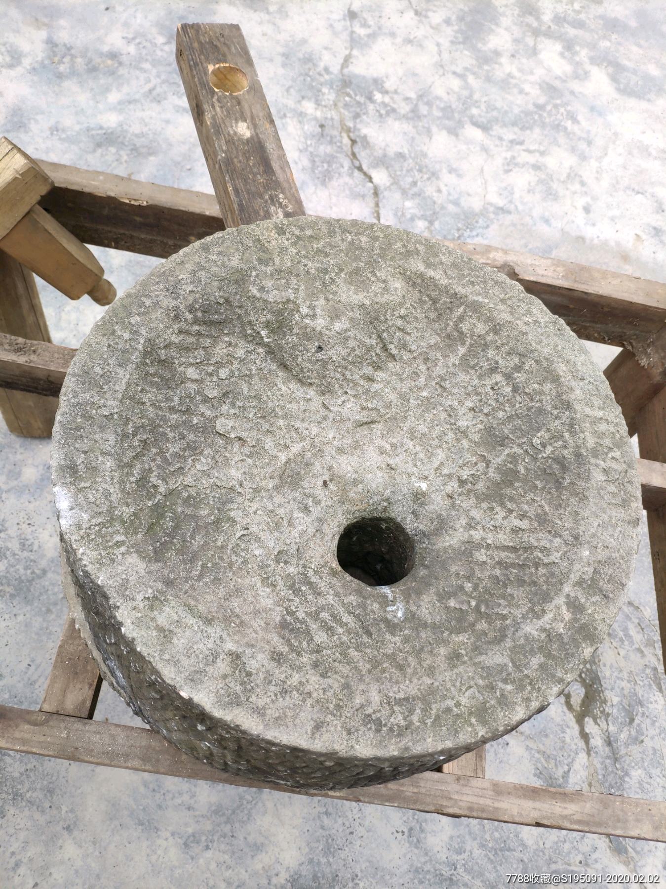 漂亮老石磨民俗手推磨完整一套