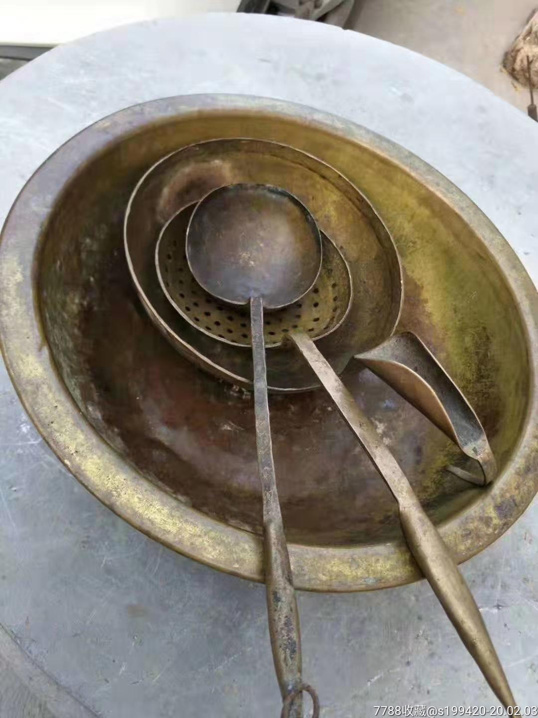 民国时期大户人家厨房内用的铜厨具四件套全品包老