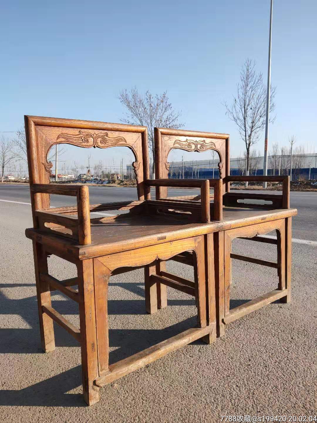 清代精品玫瑰椅一对榆木三面鱼眼开光座面超大座姿非常舒适全品结实