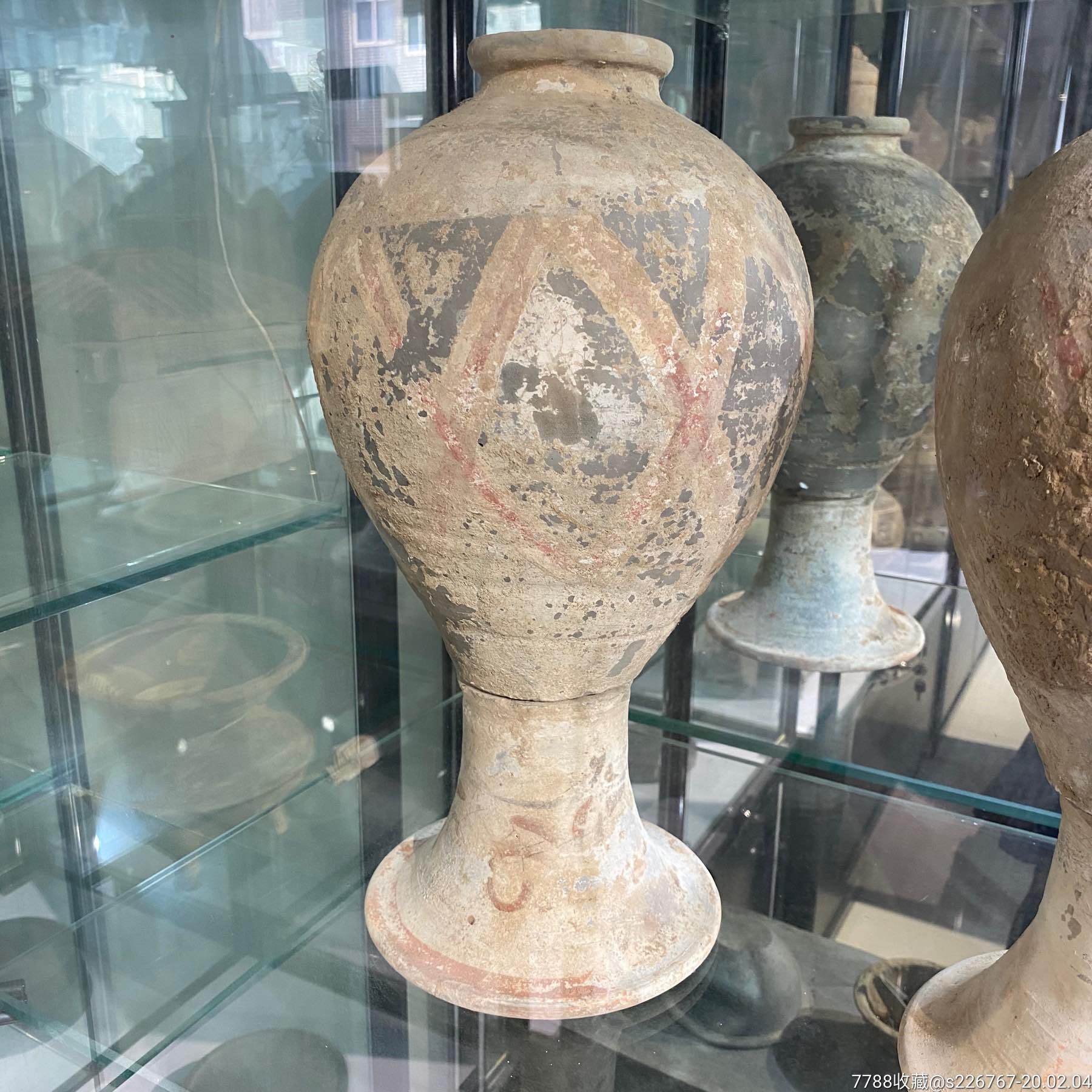 古玩陶器唐代塔形带彩陶罐一对