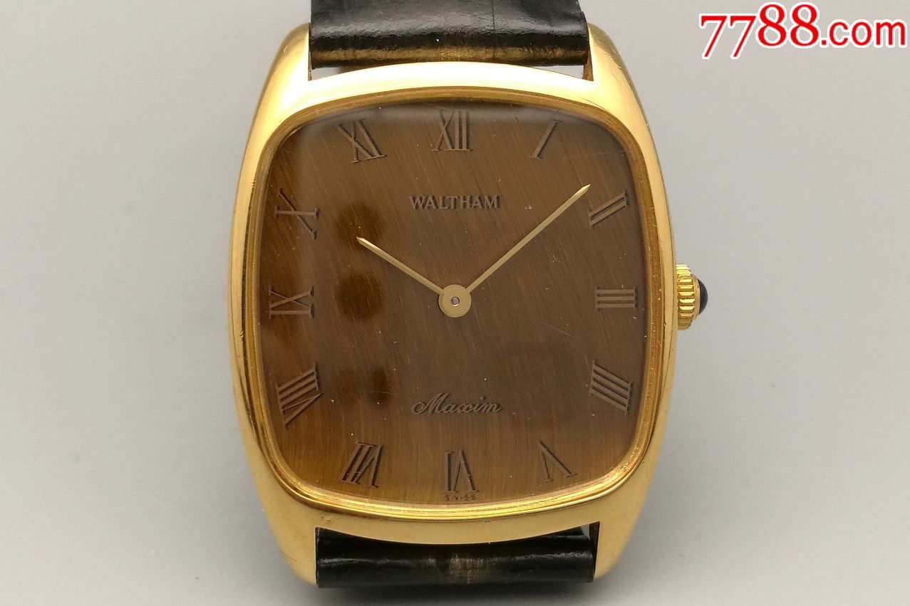 美国华生古董表全包金表身稀有棕色虎眼盘蓝宝石把头配有原装表扣