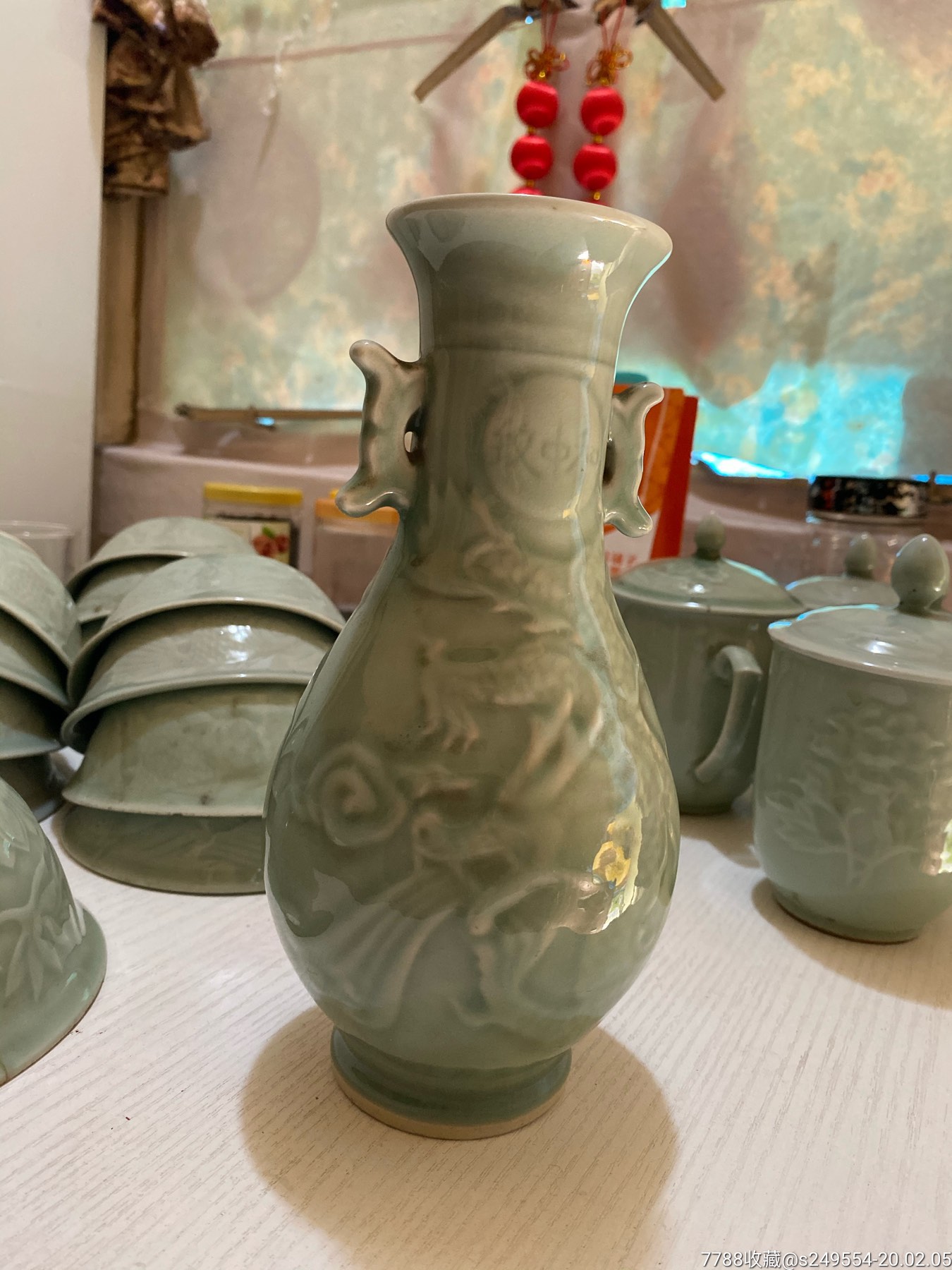 带款·龙泉窑龙凤呈祥青瓷瓶-青白瓷/影青瓷-7788青白瓷收藏