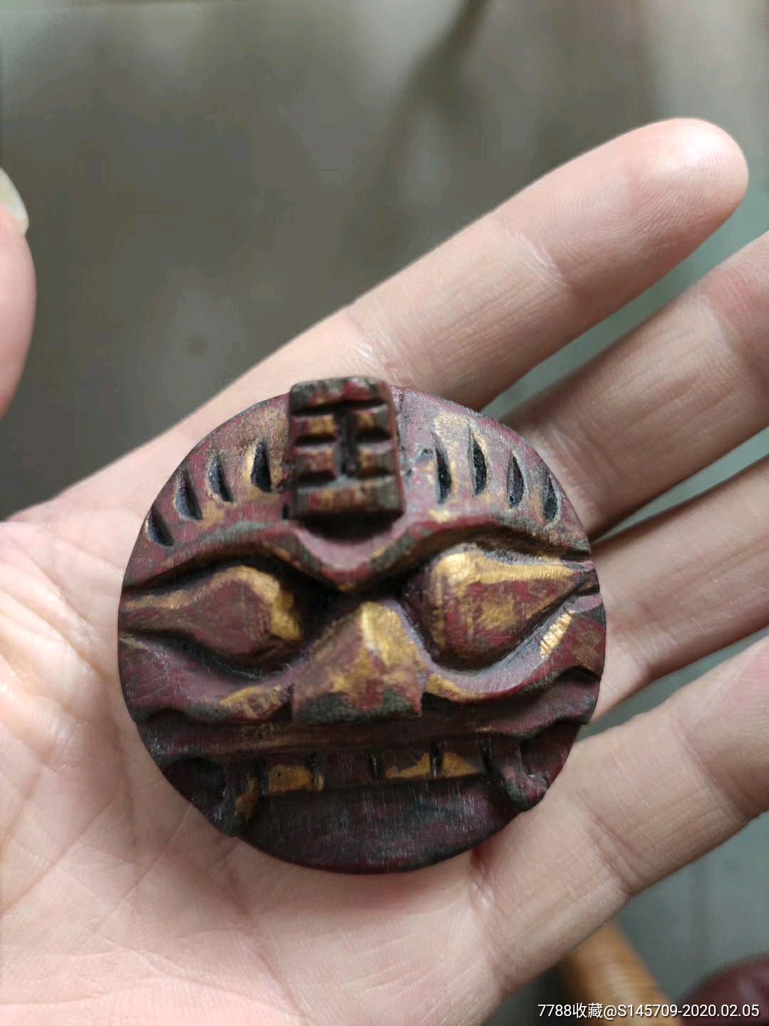 晚清民国木雕八卦吞口工艺精湛辟邪喜欢的朋友不要错过细节如图