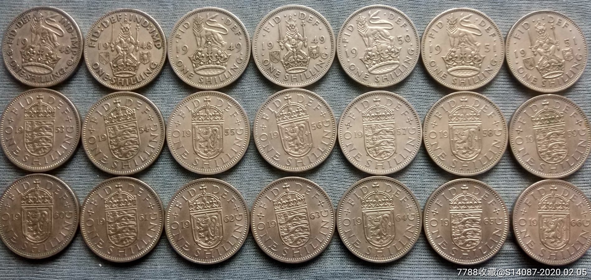 小外币～1948-1966年英国1先令币一套-价格:150元-se70957865-英国钱币-零售-7788收藏__收藏热线