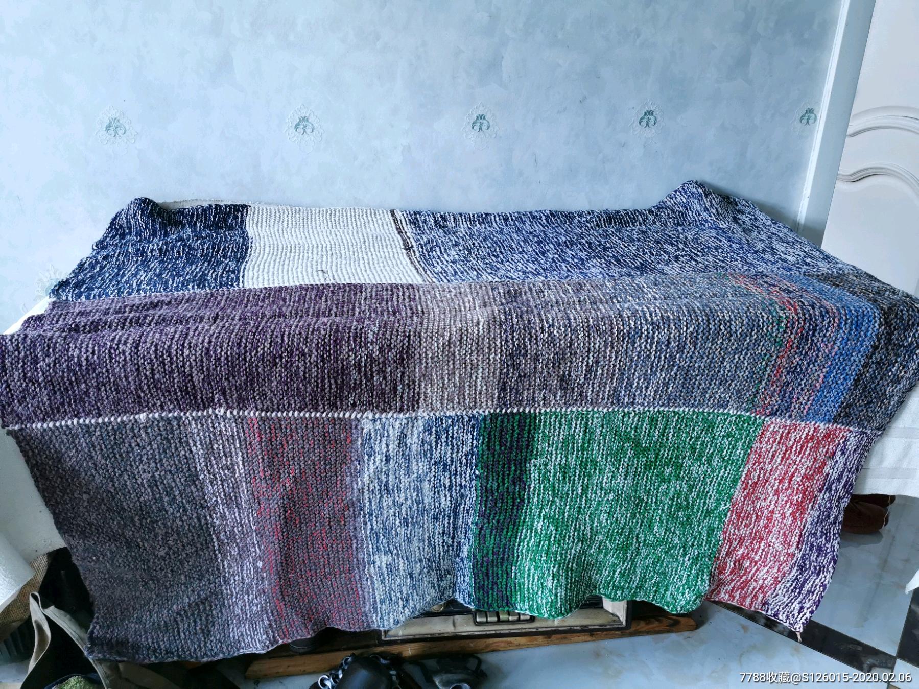 旧毛线棒针编织盖毯图片